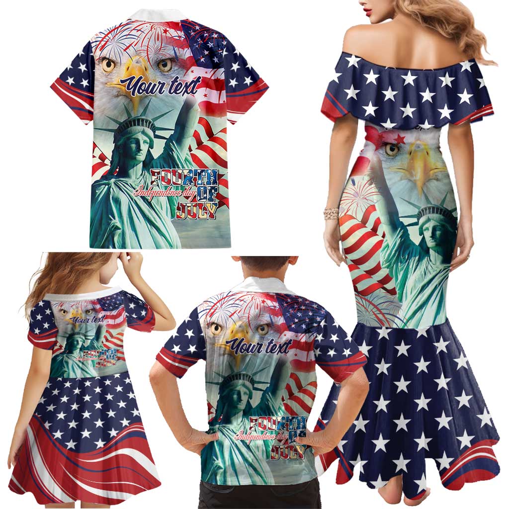 Personalized 4th of July USA Statue of Liberty Family Matching Mermaid Dress and Hawaiian Shirt Happy Independence Day LT9 - Wonder Print Shop