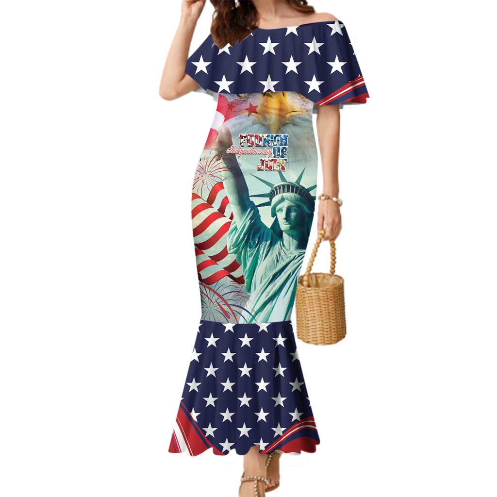 Personalized 4th of July USA Statue of Liberty Family Matching Mermaid Dress and Hawaiian Shirt Happy Independence Day LT9 - Wonder Print Shop