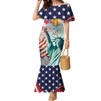 Personalized 4th of July USA Statue of Liberty Family Matching Mermaid Dress and Hawaiian Shirt Happy Independence Day LT9 - Wonder Print Shop