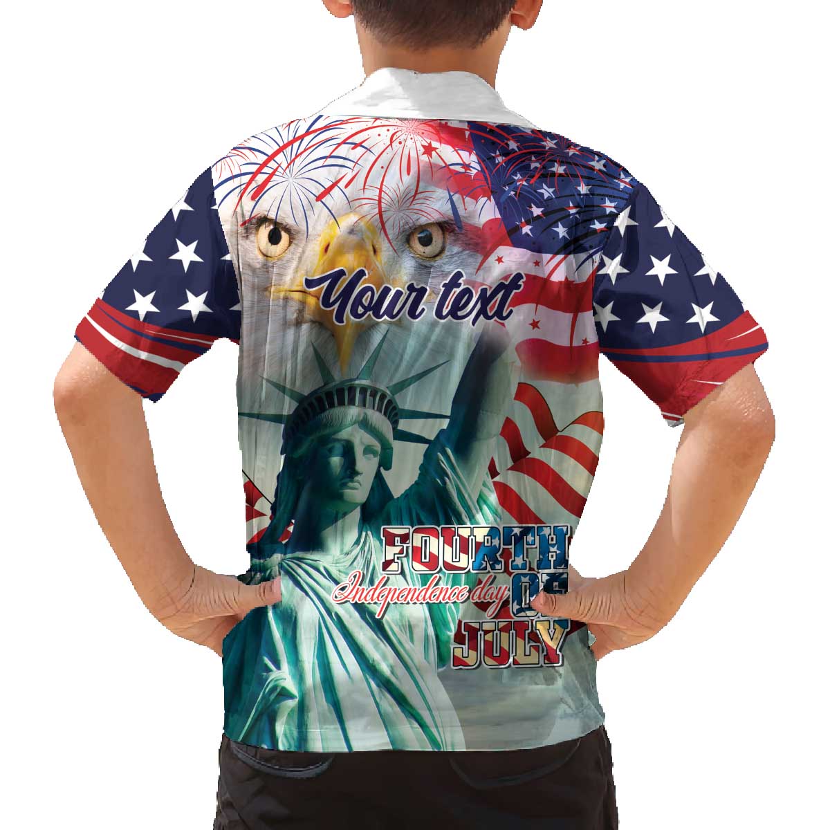 Personalized 4th of July USA Statue of Liberty Family Matching Off The Shoulder Long Sleeve Dress and Hawaiian Shirt Happy Independence Day - Wonder Print Shop