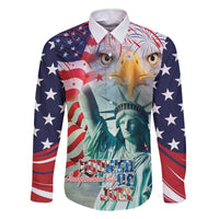 Personalized 4th of July USA Statue of Liberty Family Matching Off The Shoulder Long Sleeve Dress and Hawaiian Shirt Happy Independence Day - Wonder Print Shop