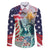 Personalized 4th of July USA Statue of Liberty Family Matching Off The Shoulder Long Sleeve Dress and Hawaiian Shirt Happy Independence Day - Wonder Print Shop