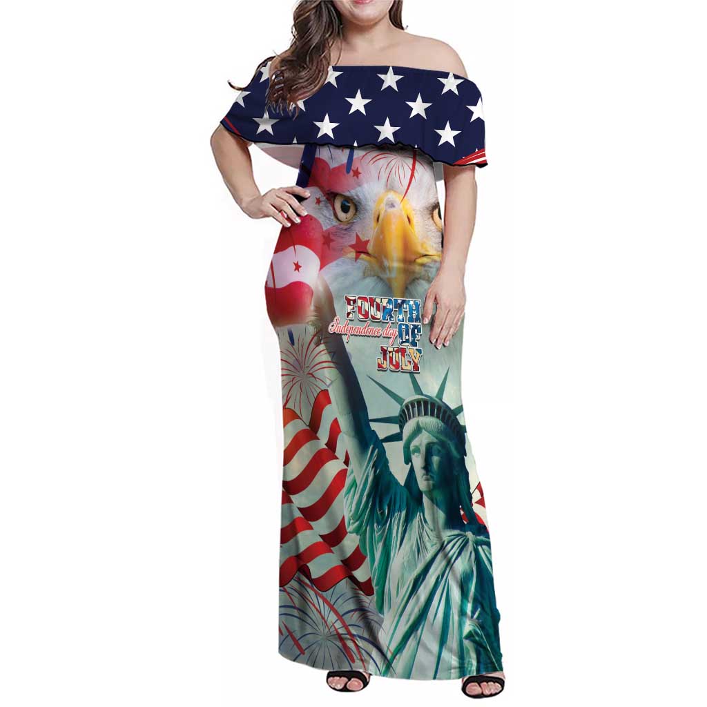 Personalized 4th of July USA Statue of Liberty Family Matching Off Shoulder Maxi Dress and Hawaiian Shirt Happy Independence Day LT9 - Wonder Print Shop