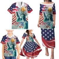 Personalized 4th of July USA Statue of Liberty Family Matching Puletasi and Hawaiian Shirt Happy Independence Day - Wonder Print Shop