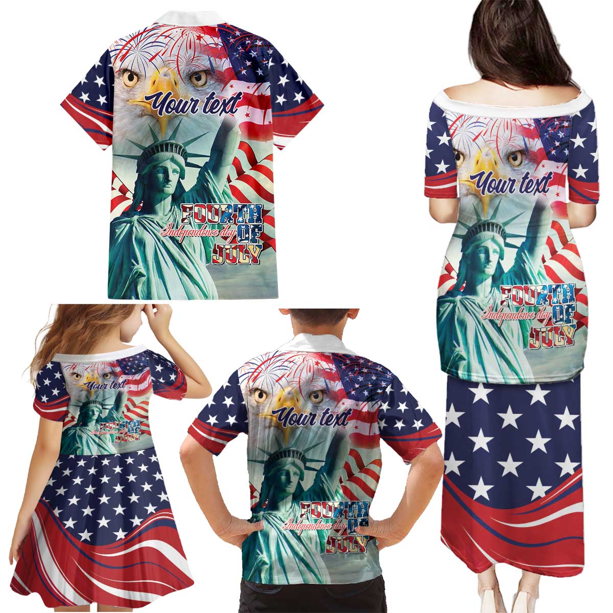 Personalized 4th of July USA Statue of Liberty Family Matching Puletasi and Hawaiian Shirt Happy Independence Day - Wonder Print Shop