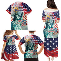 Personalized 4th of July USA Statue of Liberty Family Matching Puletasi and Hawaiian Shirt Happy Independence Day - Wonder Print Shop