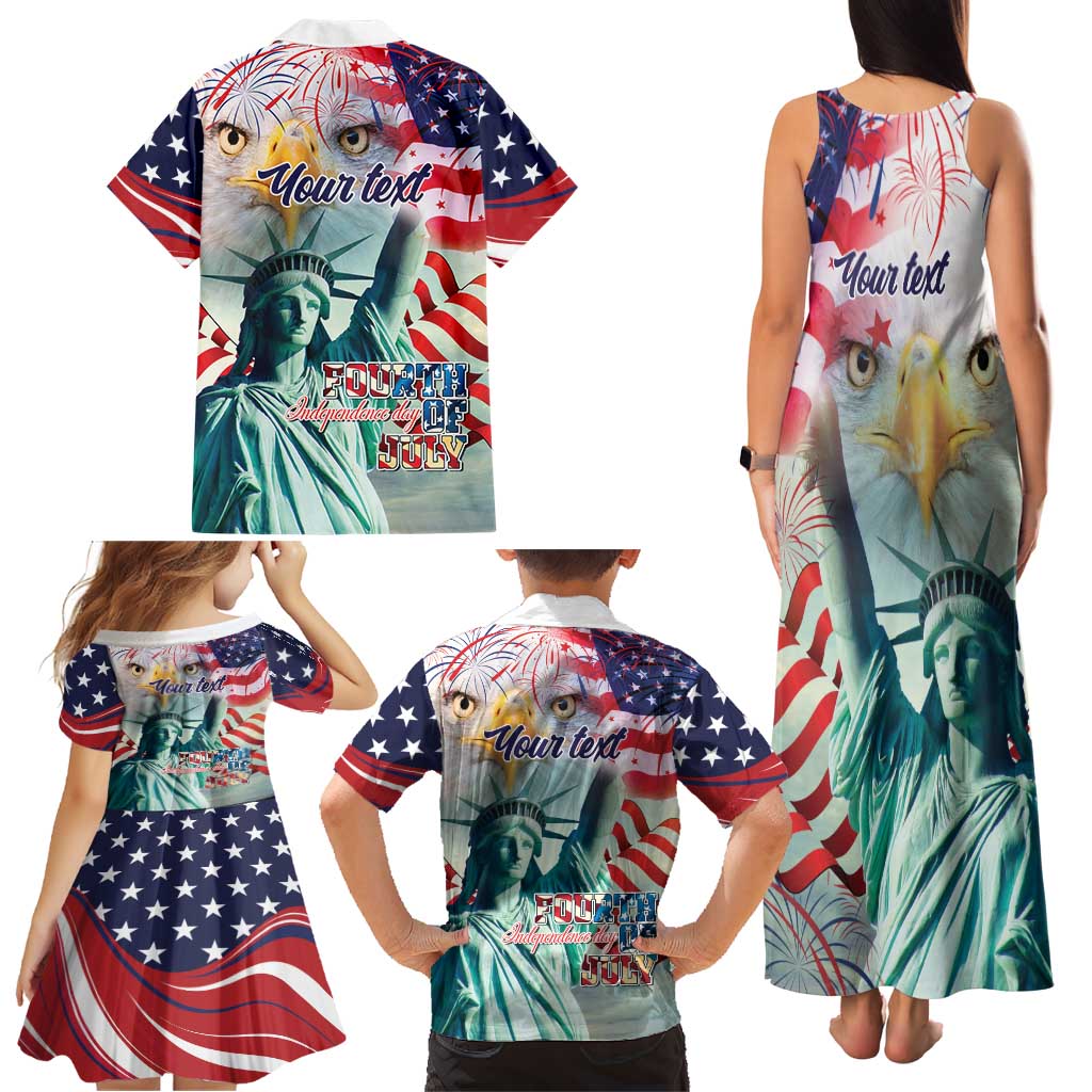 Personalized 4th of July USA Statue of Liberty Family Matching Tank Maxi Dress and Hawaiian Shirt Happy Independence Day - Wonder Print Shop