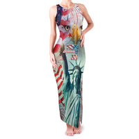 Personalized 4th of July USA Statue of Liberty Family Matching Tank Maxi Dress and Hawaiian Shirt Happy Independence Day - Wonder Print Shop