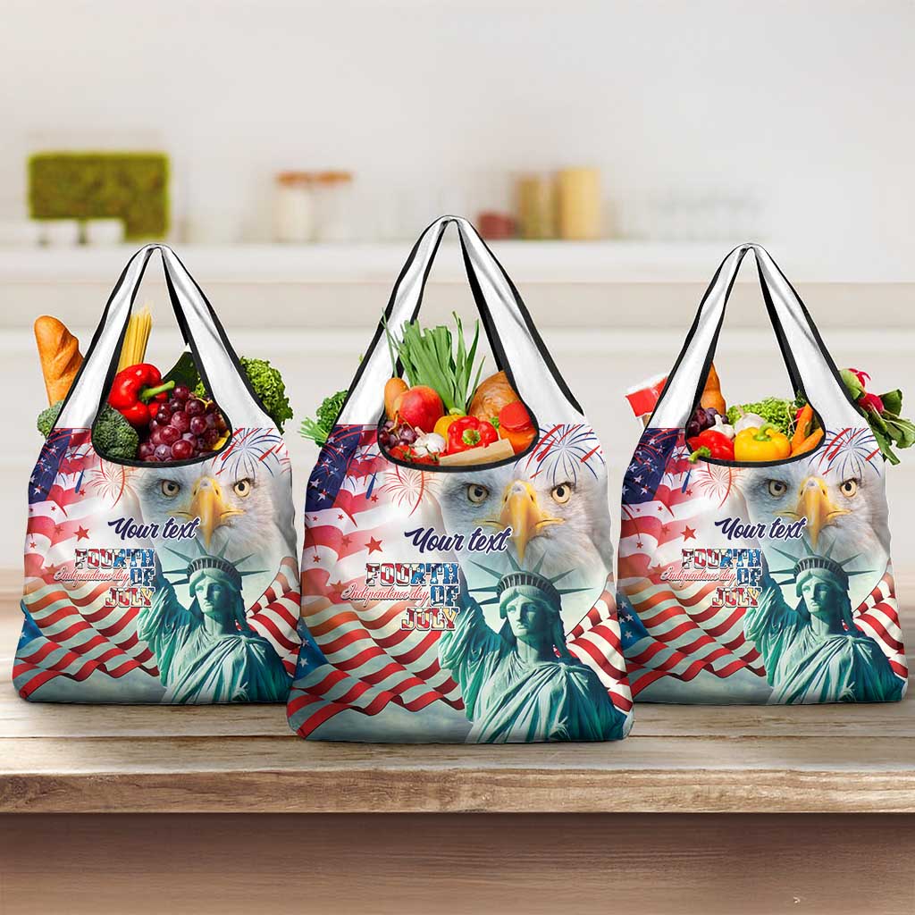 Personalized 4th of July USA Statue of Liberty Grocery Bag Happy Independence Day