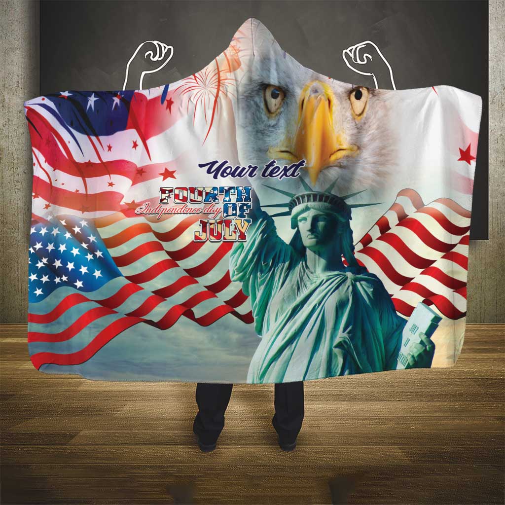 Personalized 4th of July USA Statue of Liberty Hooded Blanket Happy Independence Day