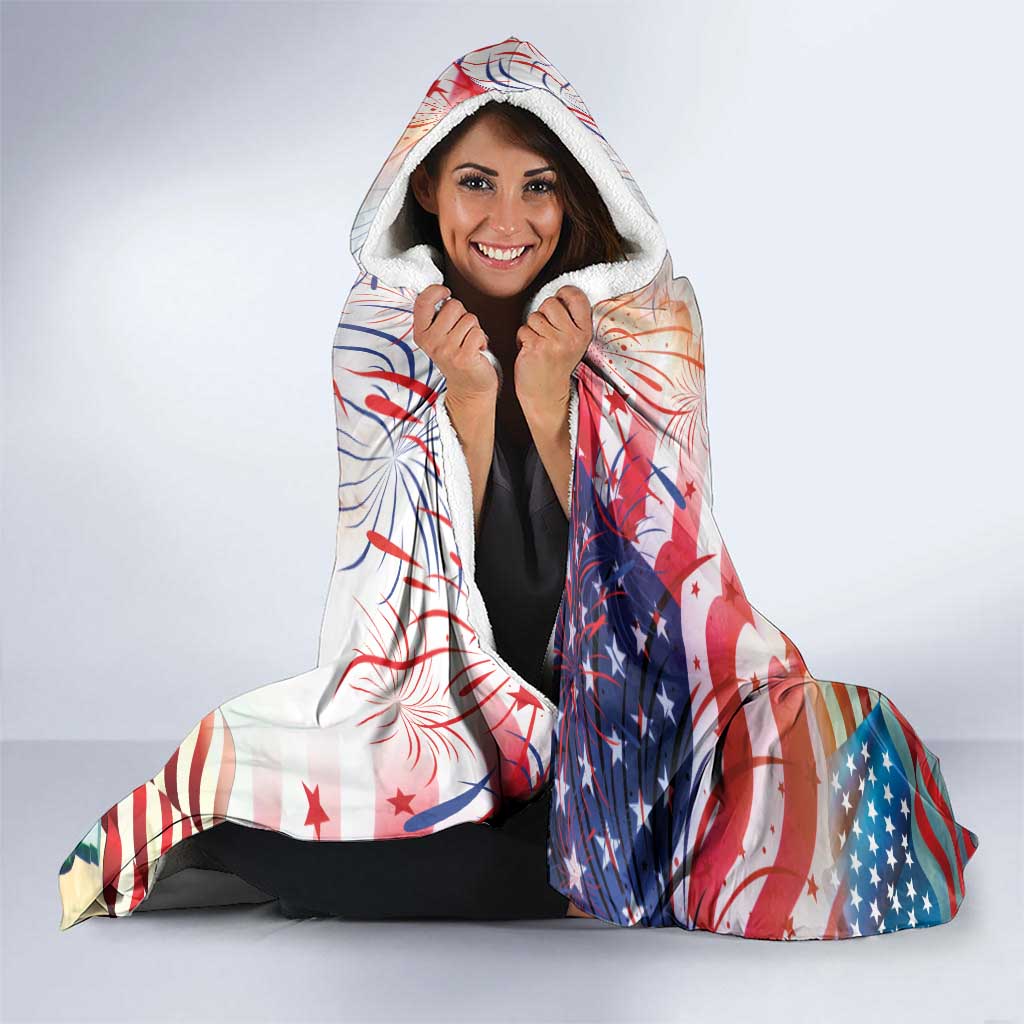 Personalized 4th of July USA Statue of Liberty Hooded Blanket Happy Independence Day