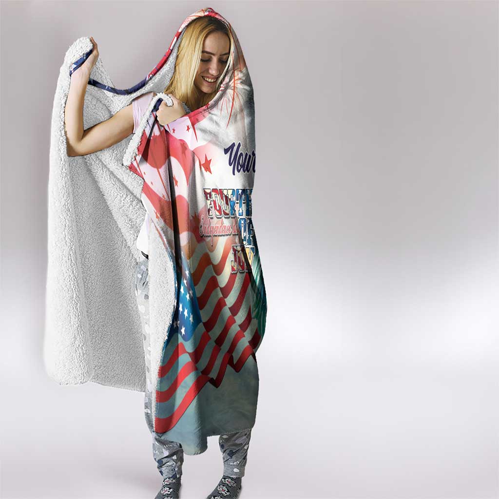 Personalized 4th of July USA Statue of Liberty Hooded Blanket Happy Independence Day