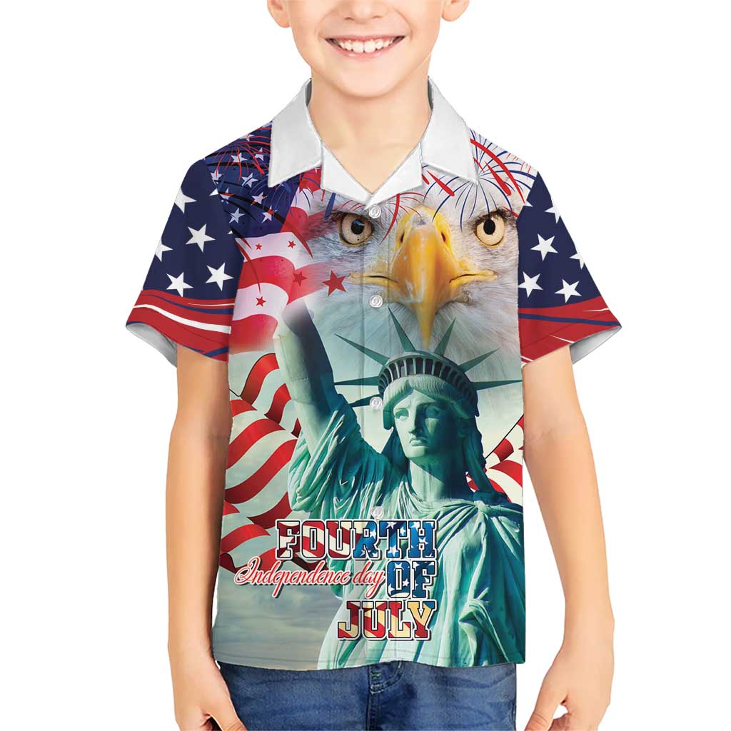 Personalized 4th of July USA Statue of Liberty Kid Hawaiian Shirt Happy Independence Day - Wonder Print Shop
