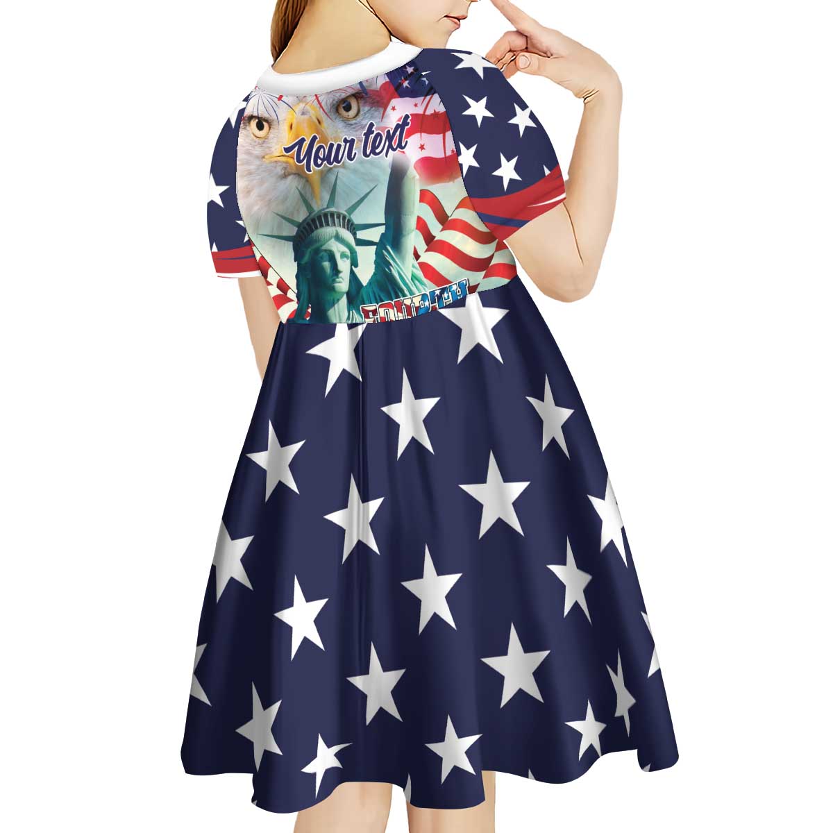Personalized 4th of July USA Statue of Liberty Kid Short Sleeve Dress Happy Independence Day - Wonder Print Shop