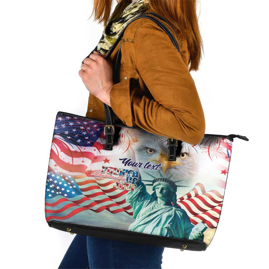 Personalized 4th of July USA Statue of Liberty Leather Tote Bag Happy Independence Day - Wonder Print Shop