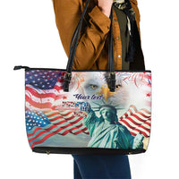 Personalized 4th of July USA Statue of Liberty Leather Tote Bag Happy Independence Day - Wonder Print Shop