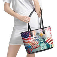 Personalized 4th of July USA Statue of Liberty Leather Tote Bag Happy Independence Day - Wonder Print Shop