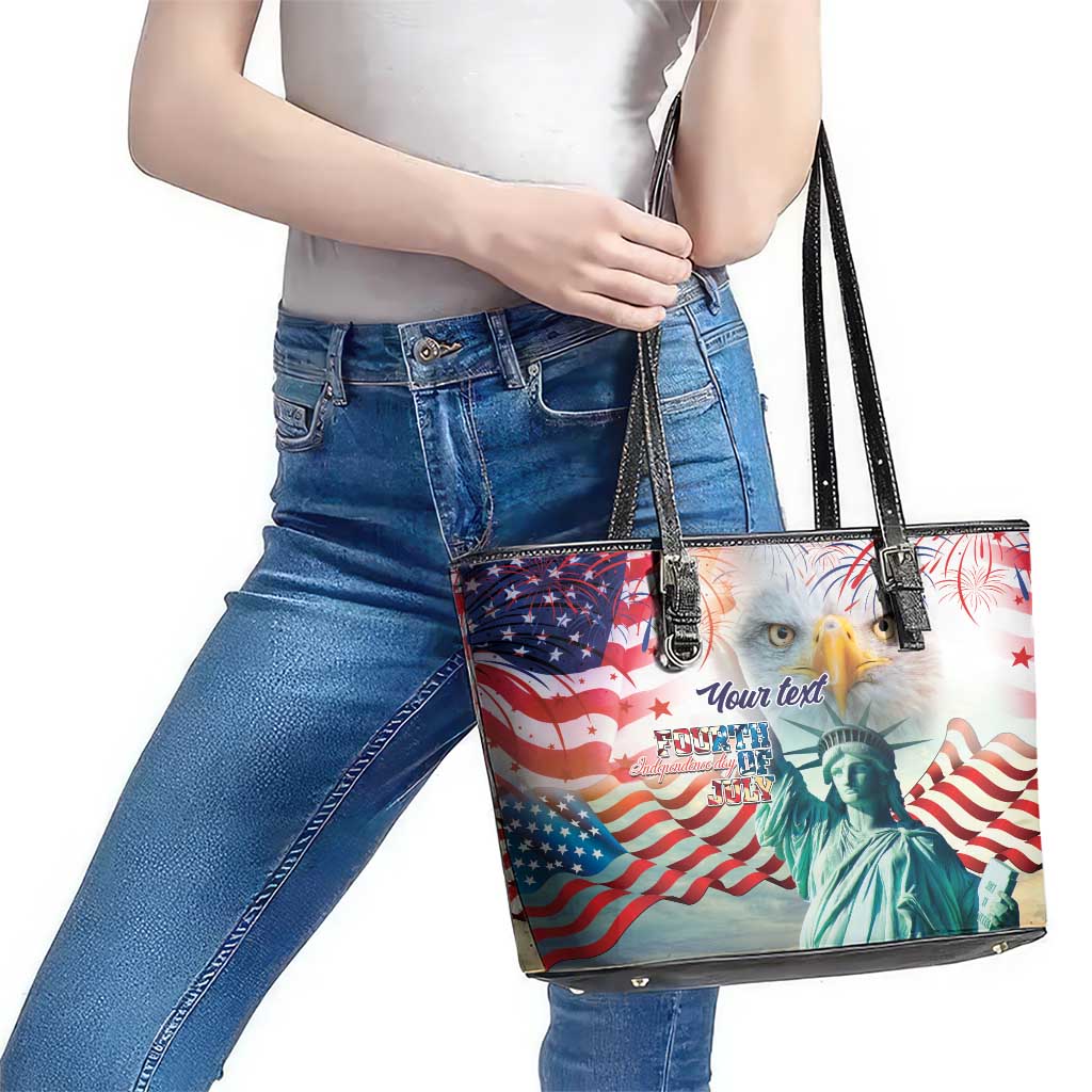 Personalized 4th of July USA Statue of Liberty Leather Tote Bag Happy Independence Day - Wonder Print Shop
