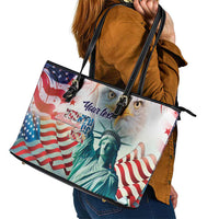Personalized 4th of July USA Statue of Liberty Leather Tote Bag Happy Independence Day - Wonder Print Shop