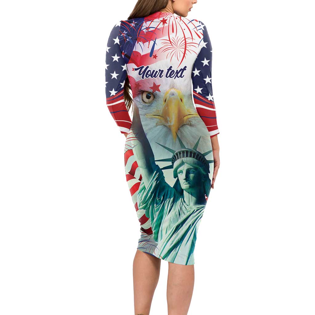 Personalized 4th of July USA Statue of Liberty Long Sleeve Bodycon Dress Happy Independence Day - Wonder Print Shop