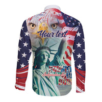 Personalized 4th of July USA Statue of Liberty Long Sleeve Button Shirt Happy Independence Day - Wonder Print Shop