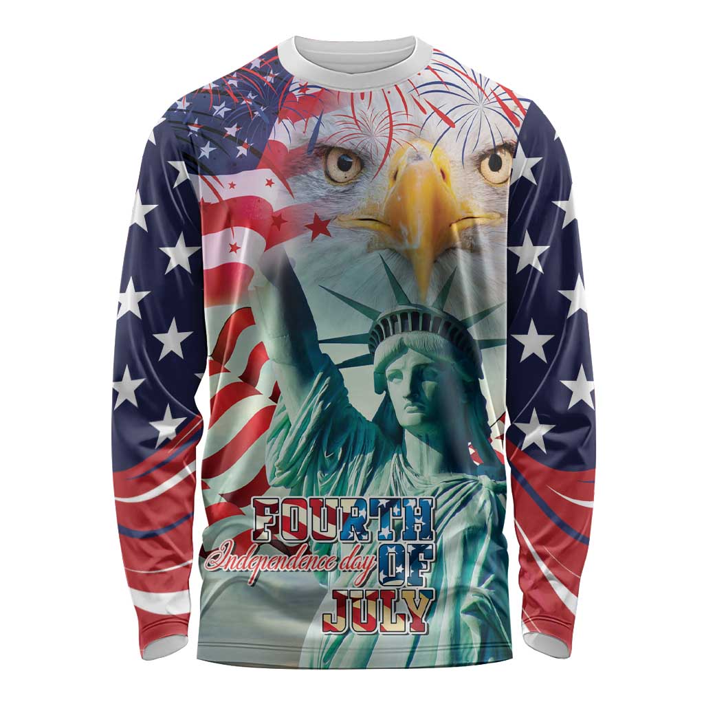 Personalized 4th of July USA Statue of Liberty Long Sleeve Shirt Happy Independence Day - Wonder Print Shop