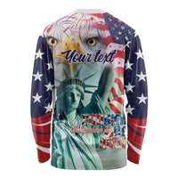 Personalized 4th of July USA Statue of Liberty Long Sleeve Shirt Happy Independence Day - Wonder Print Shop