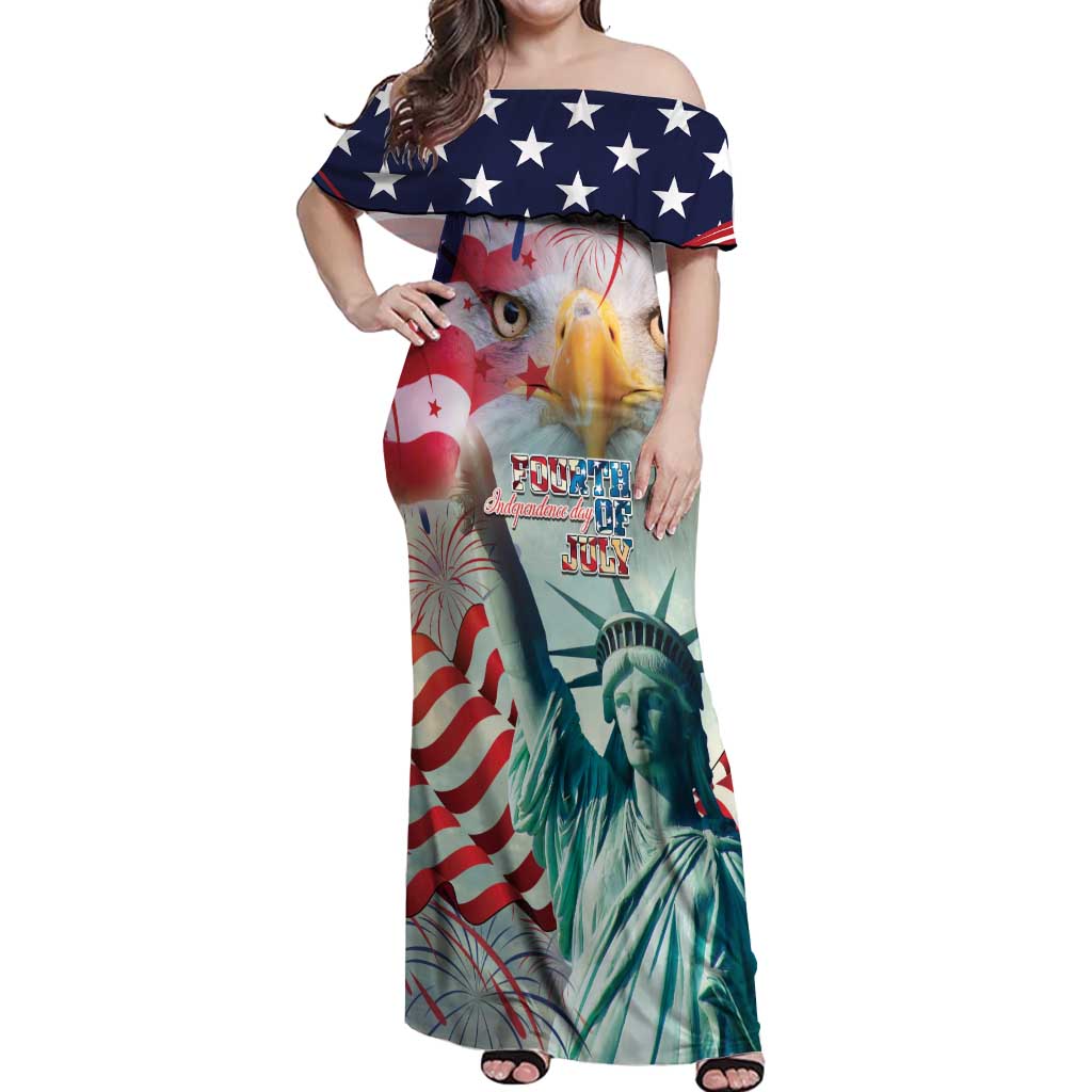 Personalized 4th of July USA Statue of Liberty Off Shoulder Maxi Dress Happy Independence Day - Wonder Print Shop