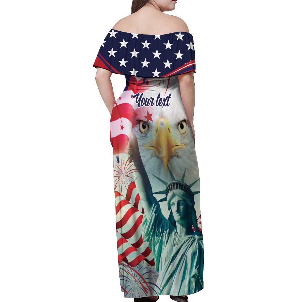 Personalized 4th of July USA Statue of Liberty Off Shoulder Maxi Dress Happy Independence Day - Wonder Print Shop