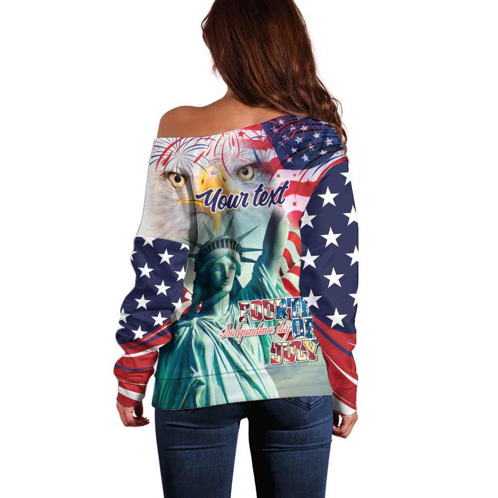 Personalized 4th of July USA Statue of Liberty Off Shoulder Sweater Happy Independence Day - Wonder Print Shop