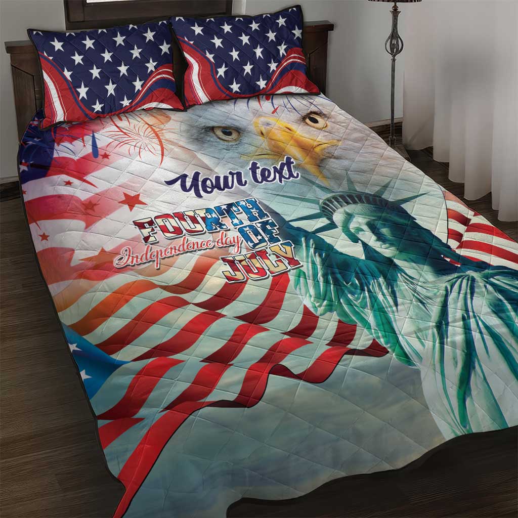 Personalized 4th of July USA Statue of Liberty Quilt Bed Set Happy Independence Day - Wonder Print Shop
