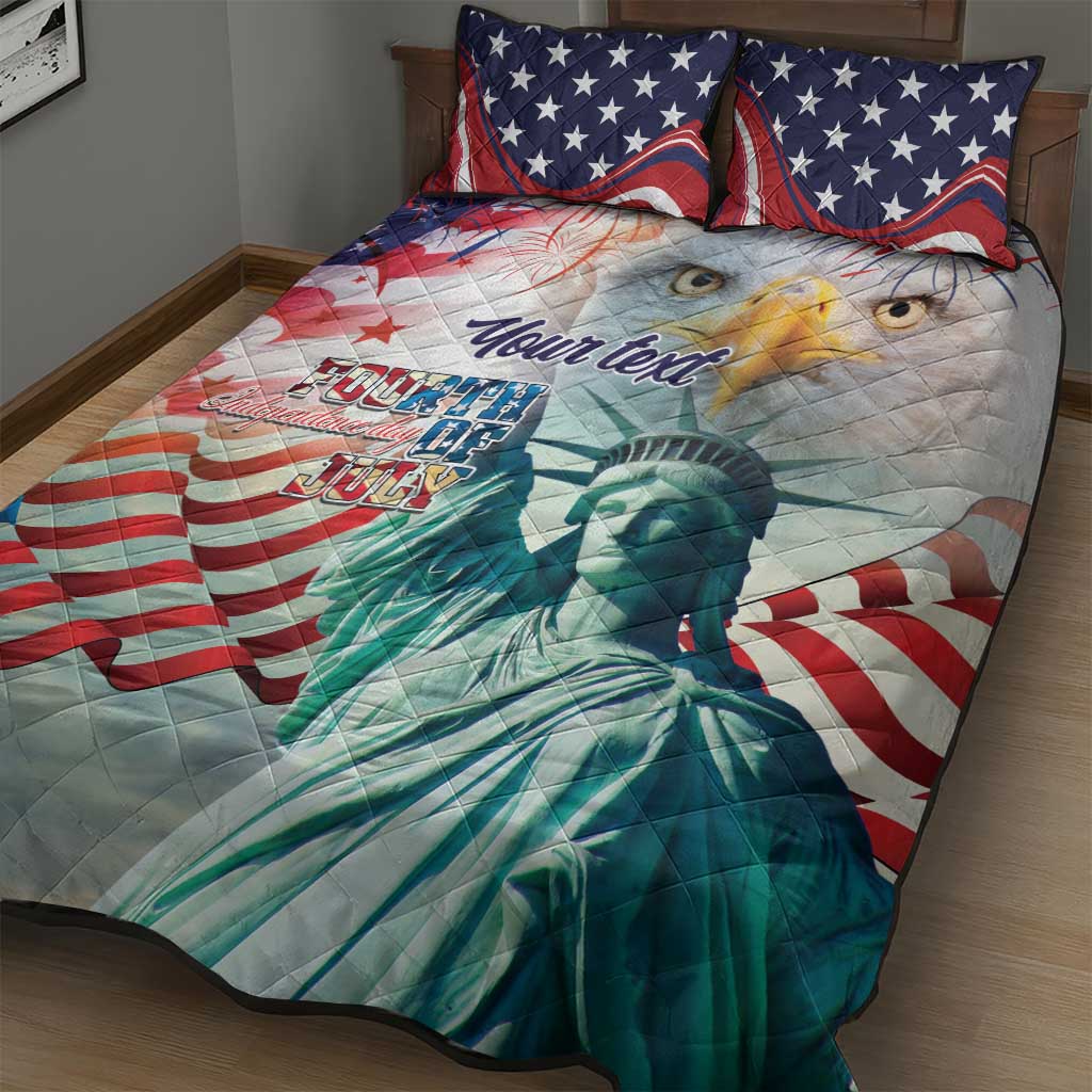 Personalized 4th of July USA Statue of Liberty Quilt Bed Set Happy Independence Day - Wonder Print Shop