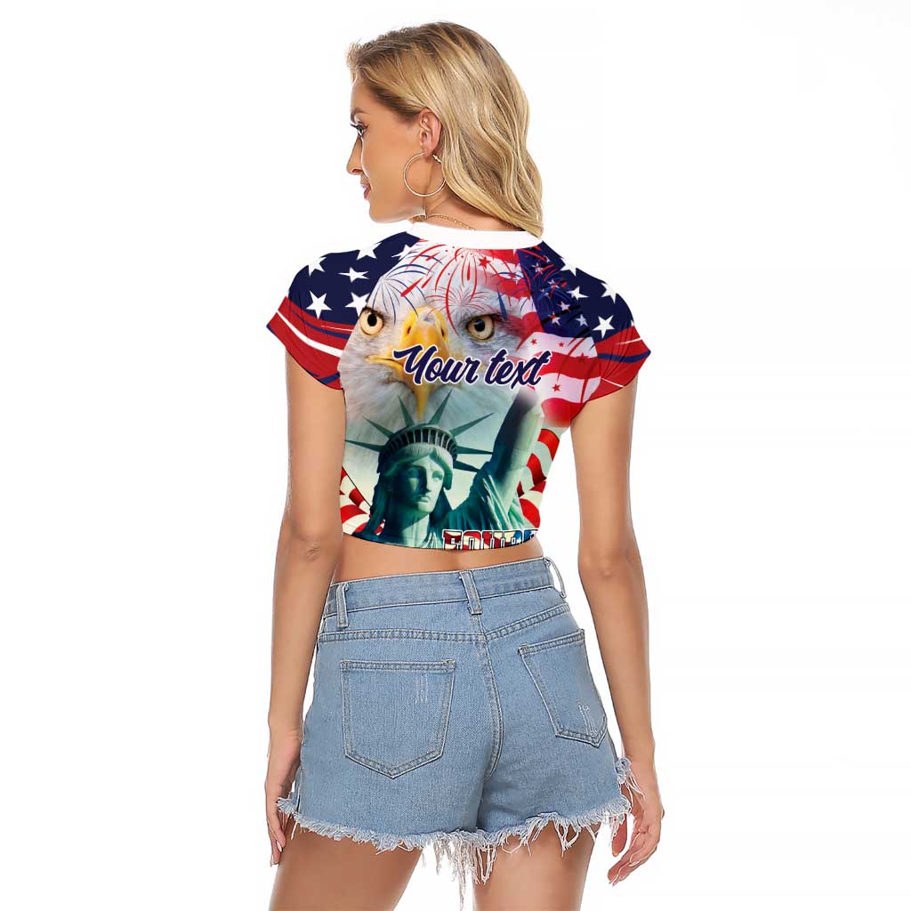 Personalized 4th of July USA Statue of Liberty Raglan Cropped T Shirt Happy Independence Day - Wonder Print Shop
