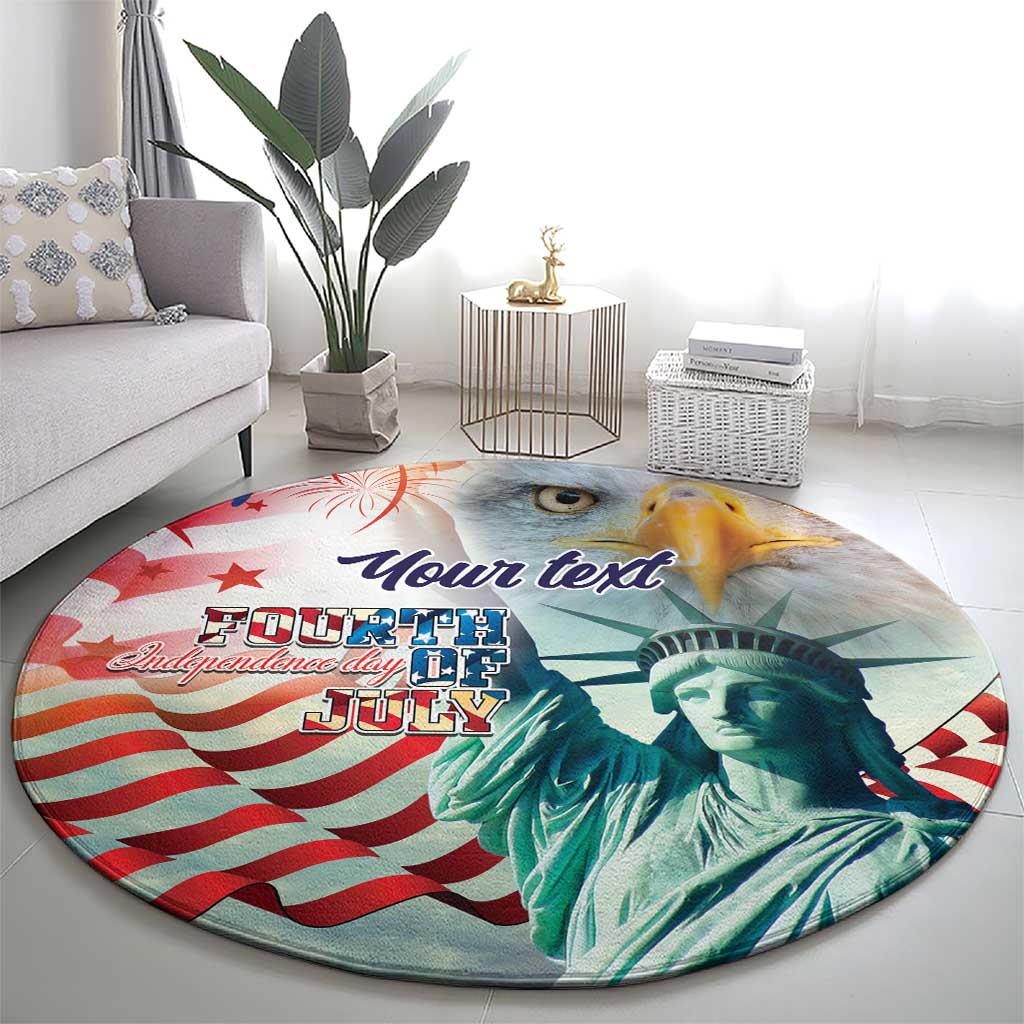 Personalized 4th of July USA Statue of Liberty Round Carpet Happy Independence Day