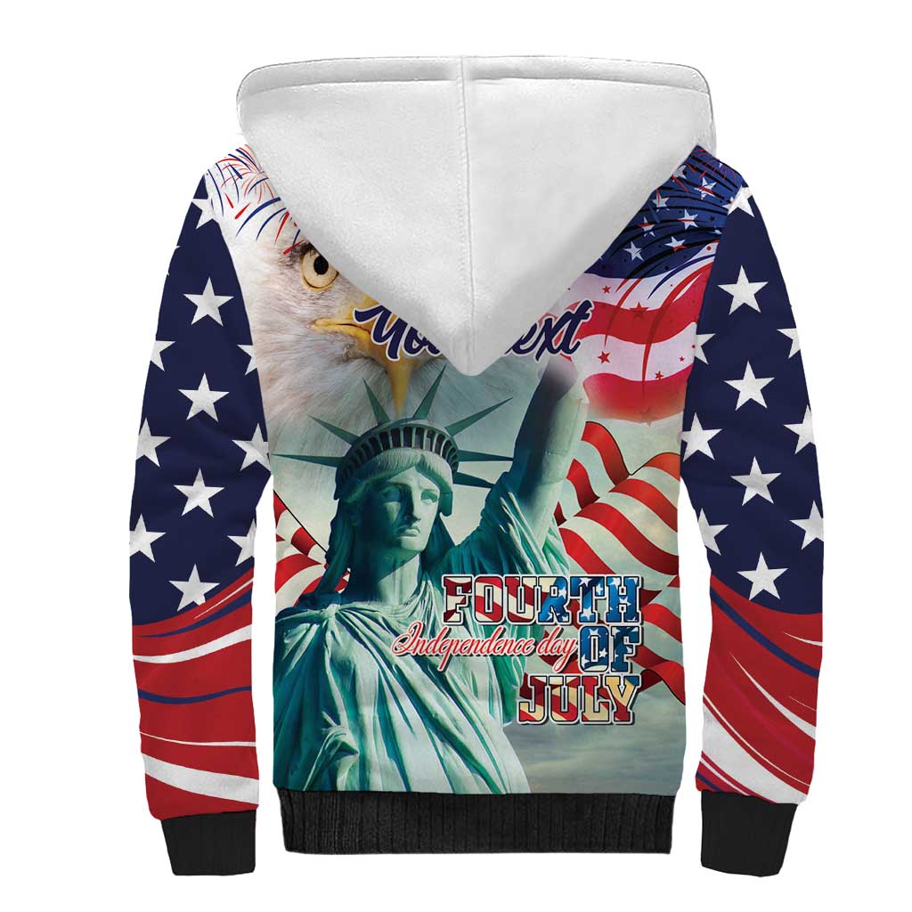 Personalized 4th of July USA Statue of Liberty Sherpa Hoodie Happy Independence Day - Wonder Print Shop