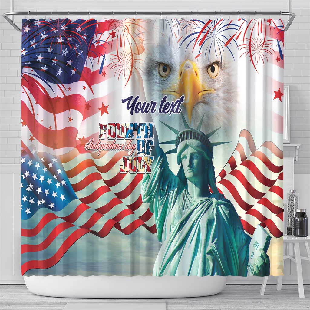 Personalized 4th of July USA Statue of Liberty Shower Curtain Happy Independence Day