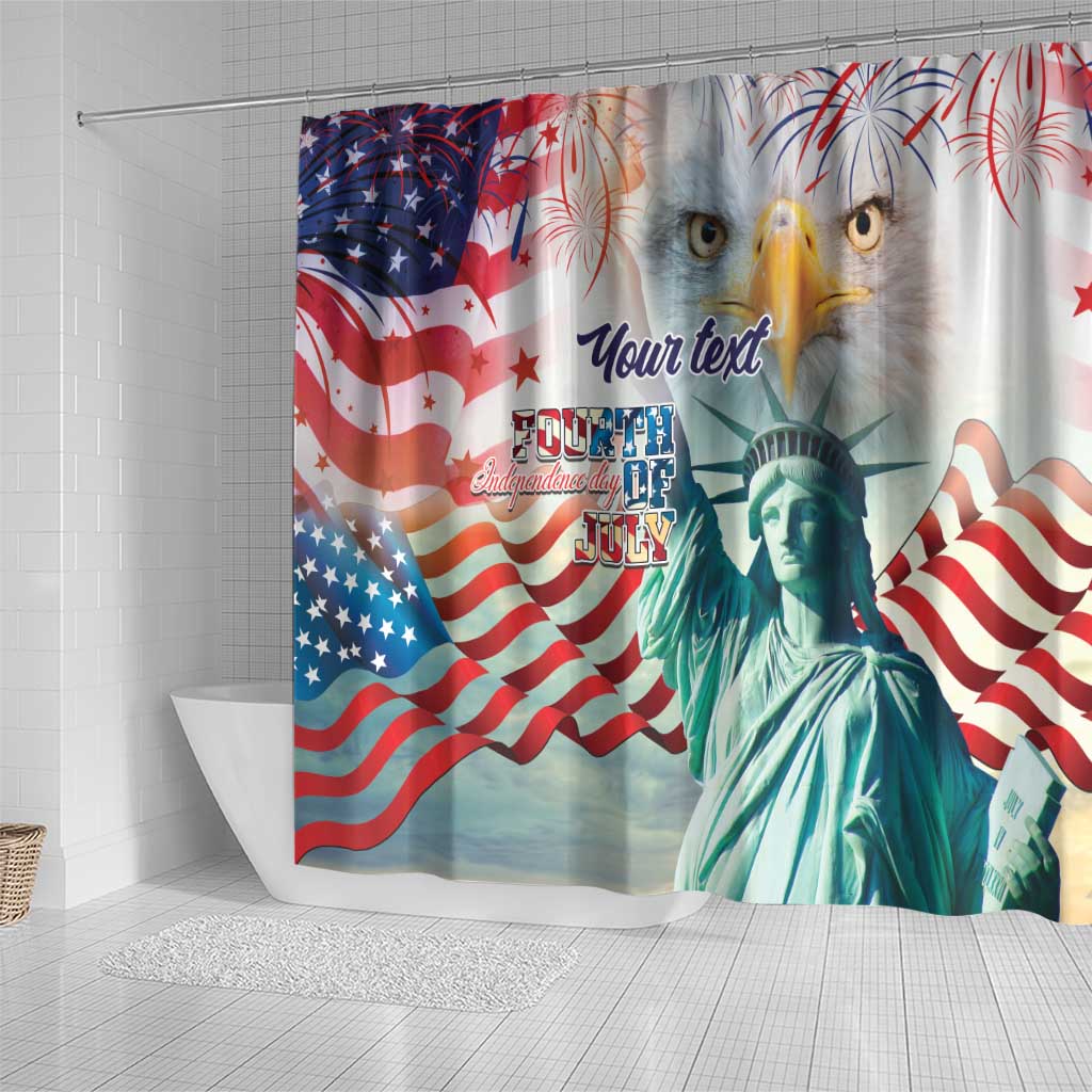 Personalized 4th of July USA Statue of Liberty Shower Curtain Happy Independence Day