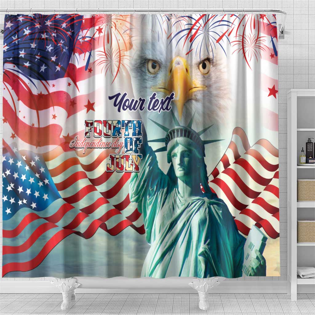 Personalized 4th of July USA Statue of Liberty Shower Curtain Happy Independence Day