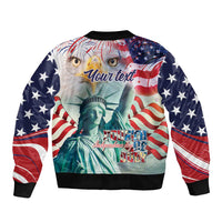 Personalized 4th of July USA Statue of Liberty Sleeve Zip Bomber Jacket Happy Independence Day - Wonder Print Shop