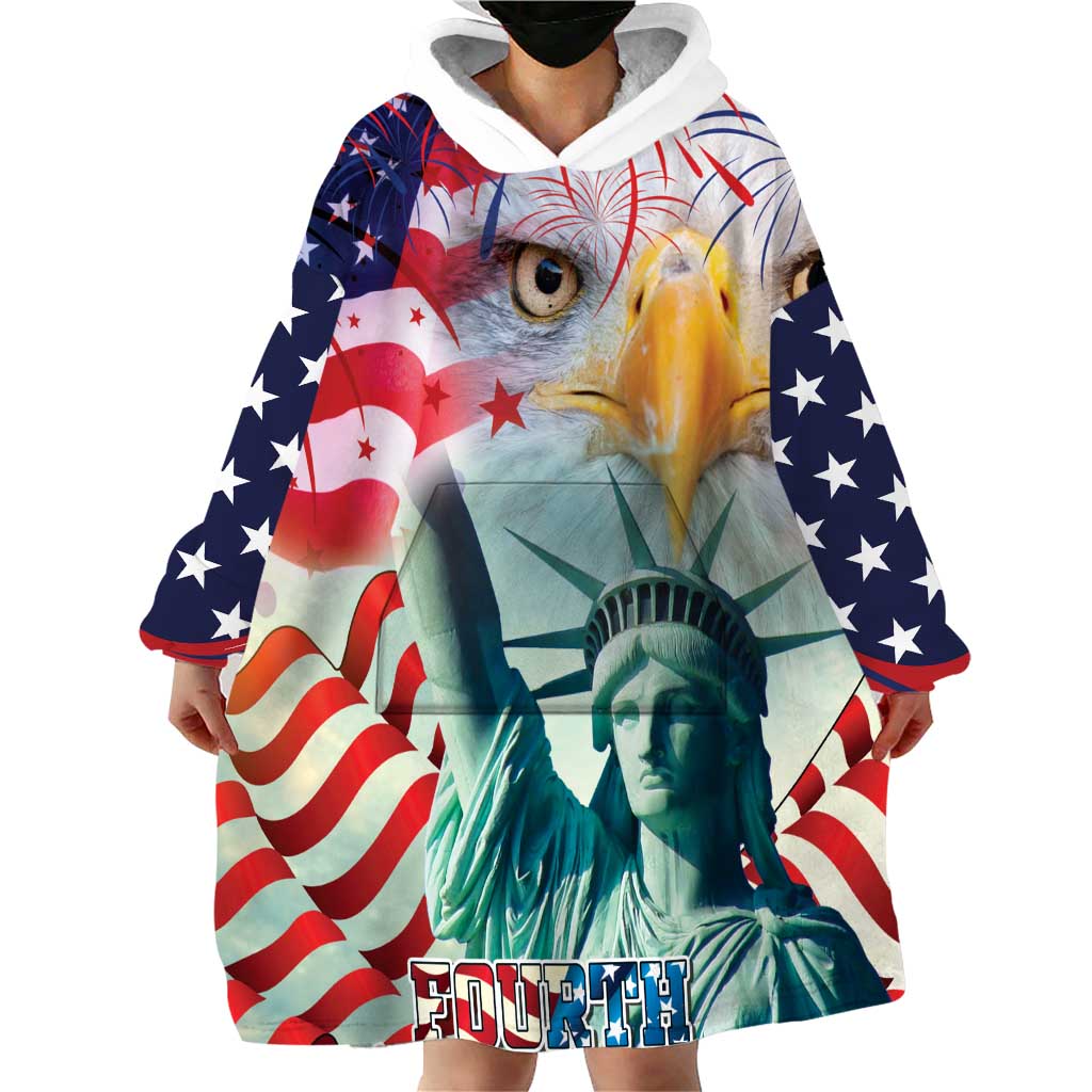 Personalized 4th of July USA Statue of Liberty Wearable Blanket Hoodie Happy Independence Day - Wonder Print Shop