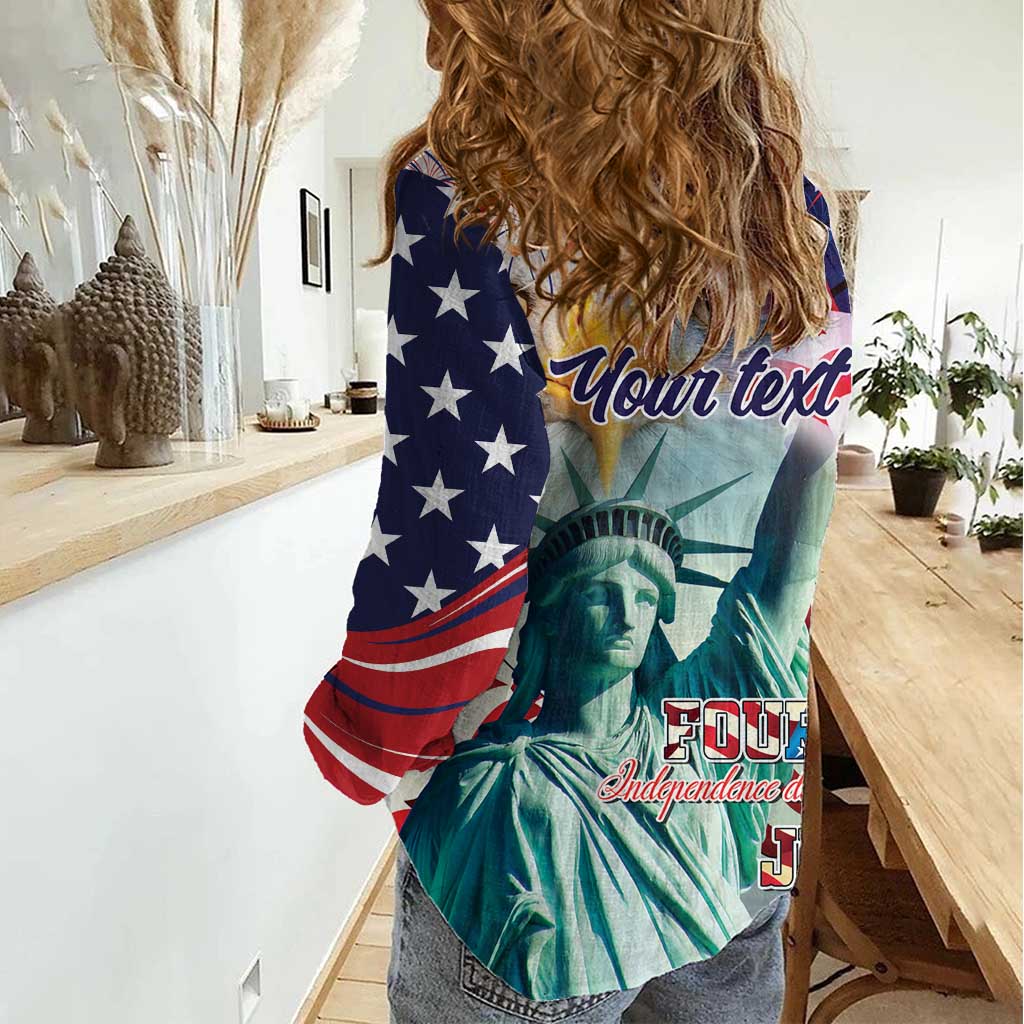 Personalized 4th of July USA Statue of Liberty Women Casual Shirt Happy Independence Day - Wonder Print Shop