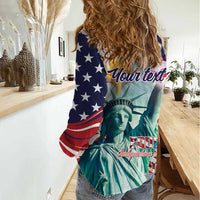 Personalized 4th of July USA Statue of Liberty Women Casual Shirt Happy Independence Day - Wonder Print Shop