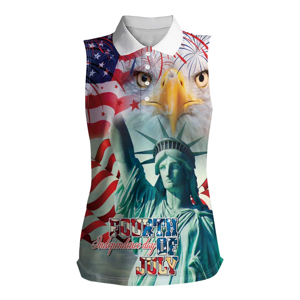 Personalized 4th of July USA Statue of Liberty Women Sleeveless Polo Shirt Happy Independence Day - Wonder Print Shop