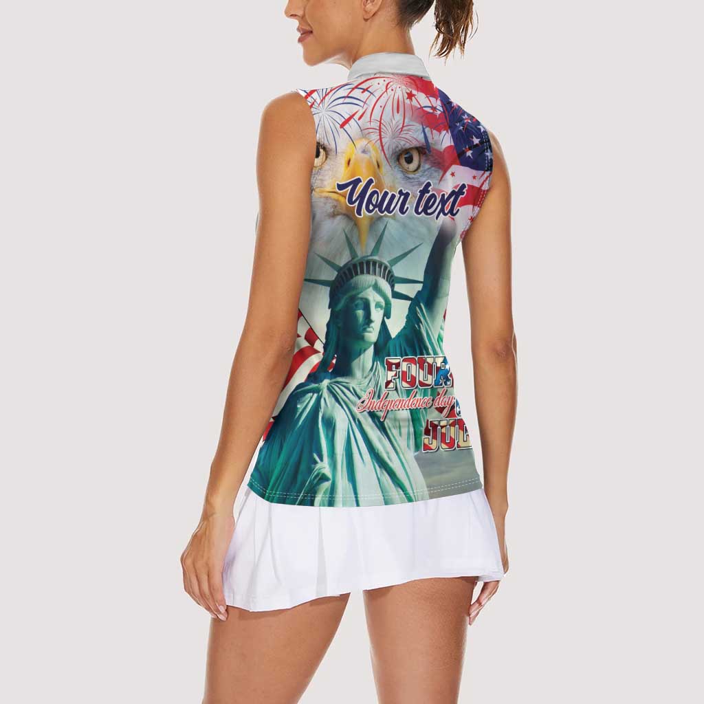 Personalized 4th of July USA Statue of Liberty Women Sleeveless Polo Shirt Happy Independence Day - Wonder Print Shop