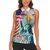 Personalized 4th of July USA Statue of Liberty Women Sleeveless Polo Shirt Happy Independence Day - Wonder Print Shop