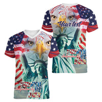 Personalized 4th of July USA Statue of Liberty Women V-Neck T-Shirt Happy Independence Day - Wonder Print Shop