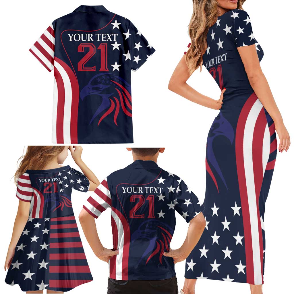Custom USA Rugby Family Matching Short Sleeve Bodycon Dress and Hawaiian Shirt The Eagles Summer Paris 2024 - Wonder Print Shop