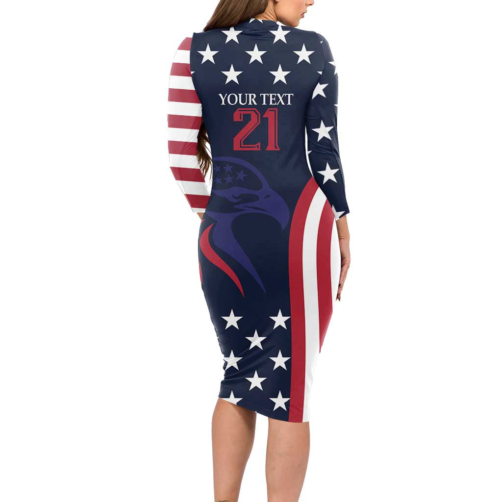 Custom USA Rugby Long Sleeve Bodycon Dress The Eagles Summer Paris 2024 - Wonder Print Shop
