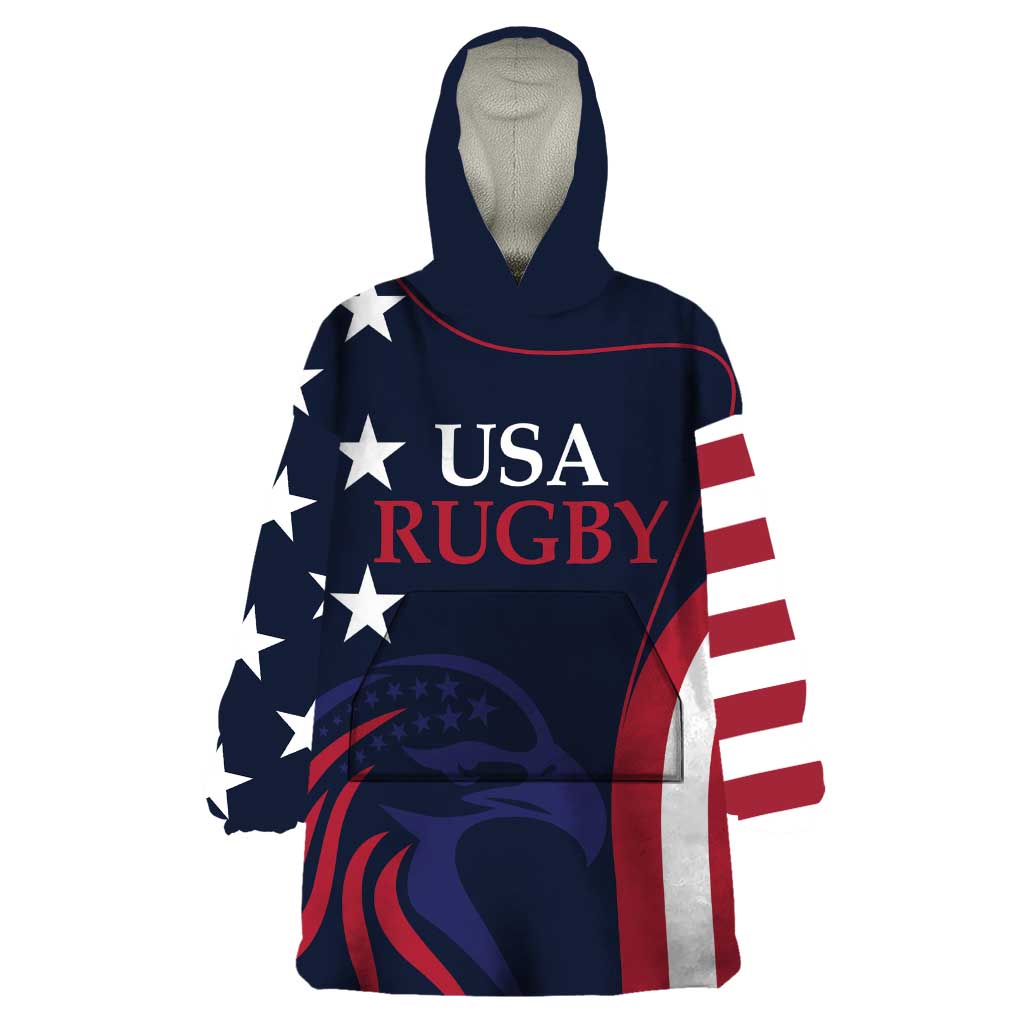 Custom USA Rugby Wearable Blanket Hoodie The Eagles Summer Paris 2024 - Wonder Print Shop