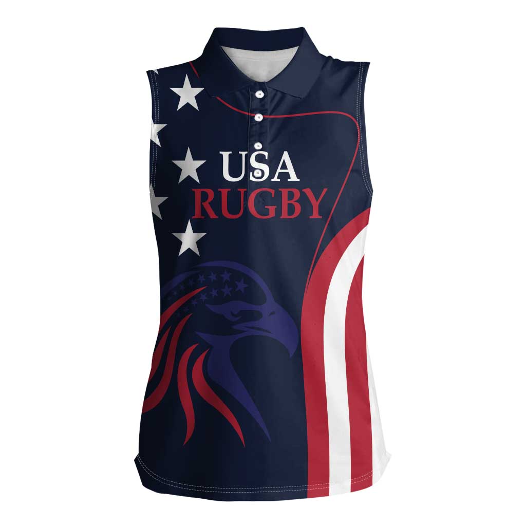 Custom USA Rugby Women Sleeveless Polo Shirt The Eagles Summer Paris 2024 - Wonder Print Shop